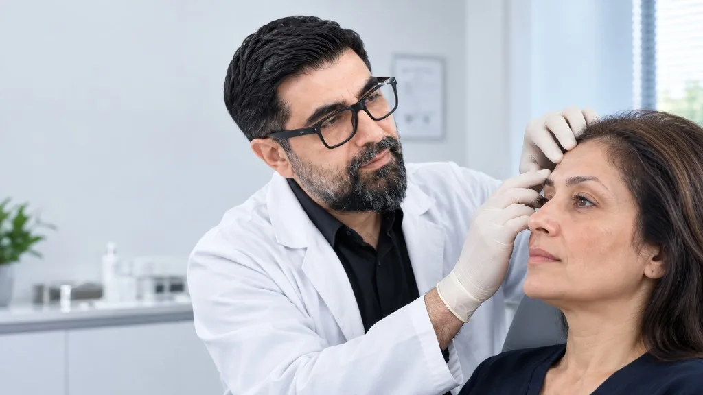 معاینه پزشکی ناحیه ابرو پیش از تصمیم درباره کاشت