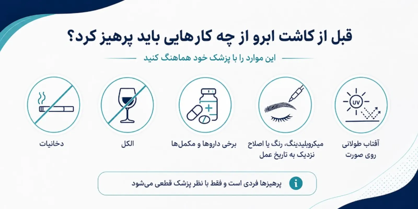 موضوع‌هایی که اغلب به‌عنوان پرهیز پیش از کاشت ابرو مطرح می‌شوند — همیشه با پزشک تأیید شود