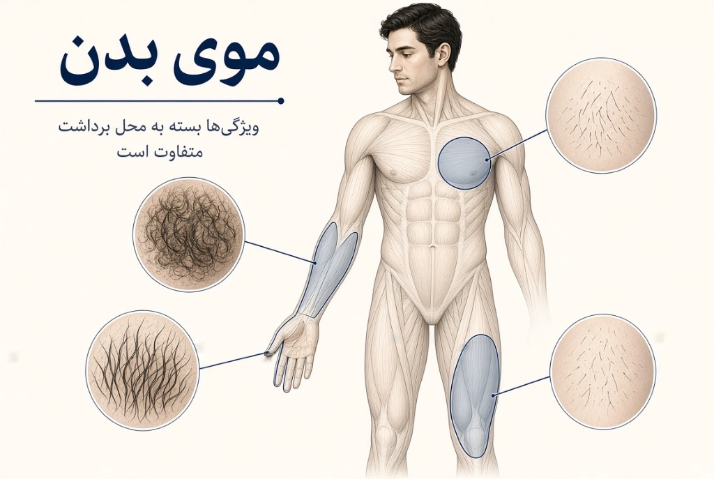 موی بدن — ویژگی‌ها بسته به محل برداشت متفاوت است