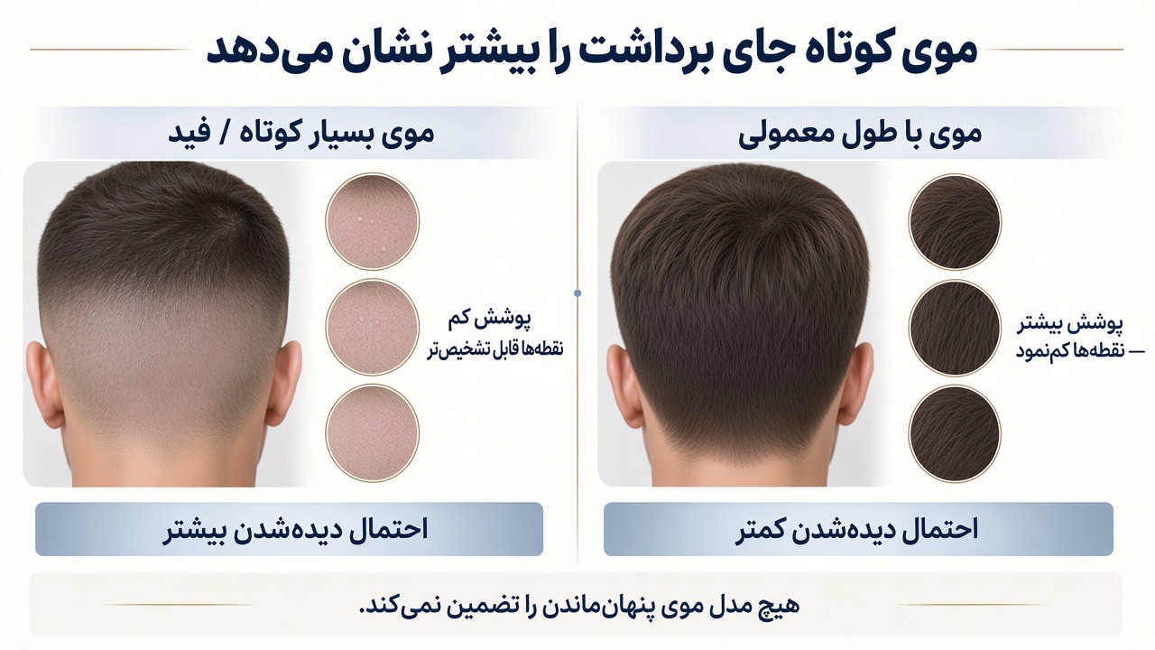 ناحیهٔ اهداکننده در موی بسیار کوتاه در برابر موی با طول پوشاننده