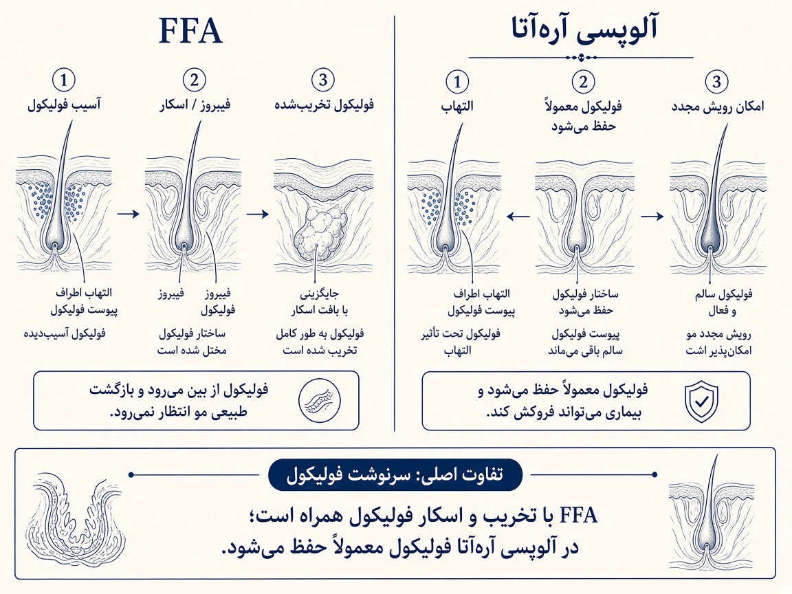 سرنوشت فولیکول در FFA در برابر آلوپسی آره‌آتا