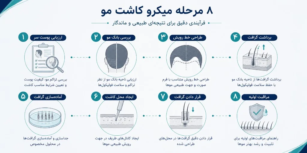 نقشه آموزشی هشت مرحله جلسه معمول کاشت با گرافت ریز